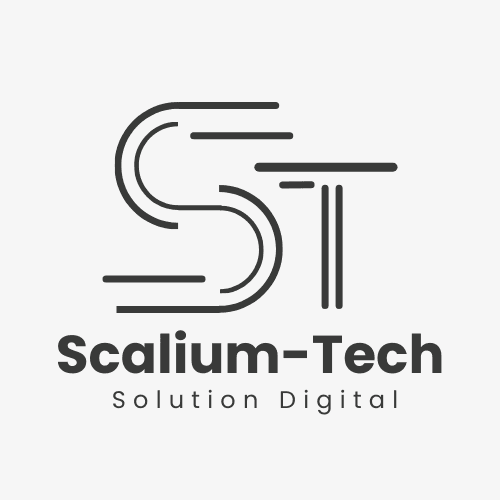 Logo Scalium-Tech avec les lettres ST et le texte "Solution Digital", représentant une agence spécialisée en création de sites web, automation et intelligence artificielle.