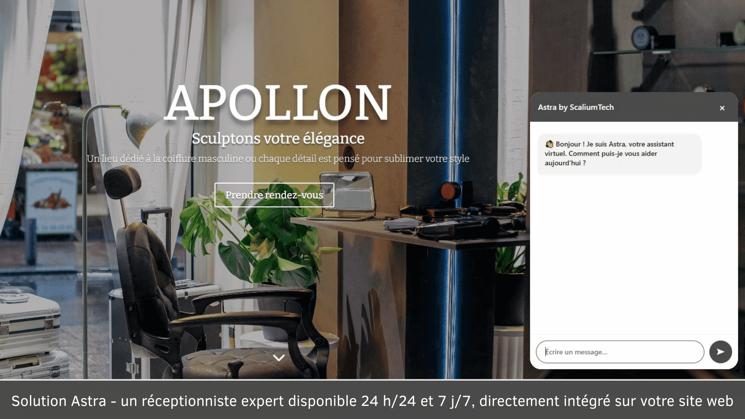 Chatbot intelligent intégré sur un site web professionnel, solution d’automatisation pour PME permettant de gérer les rendez-vous clients et les demandes 24h/24 sans intervention humaine