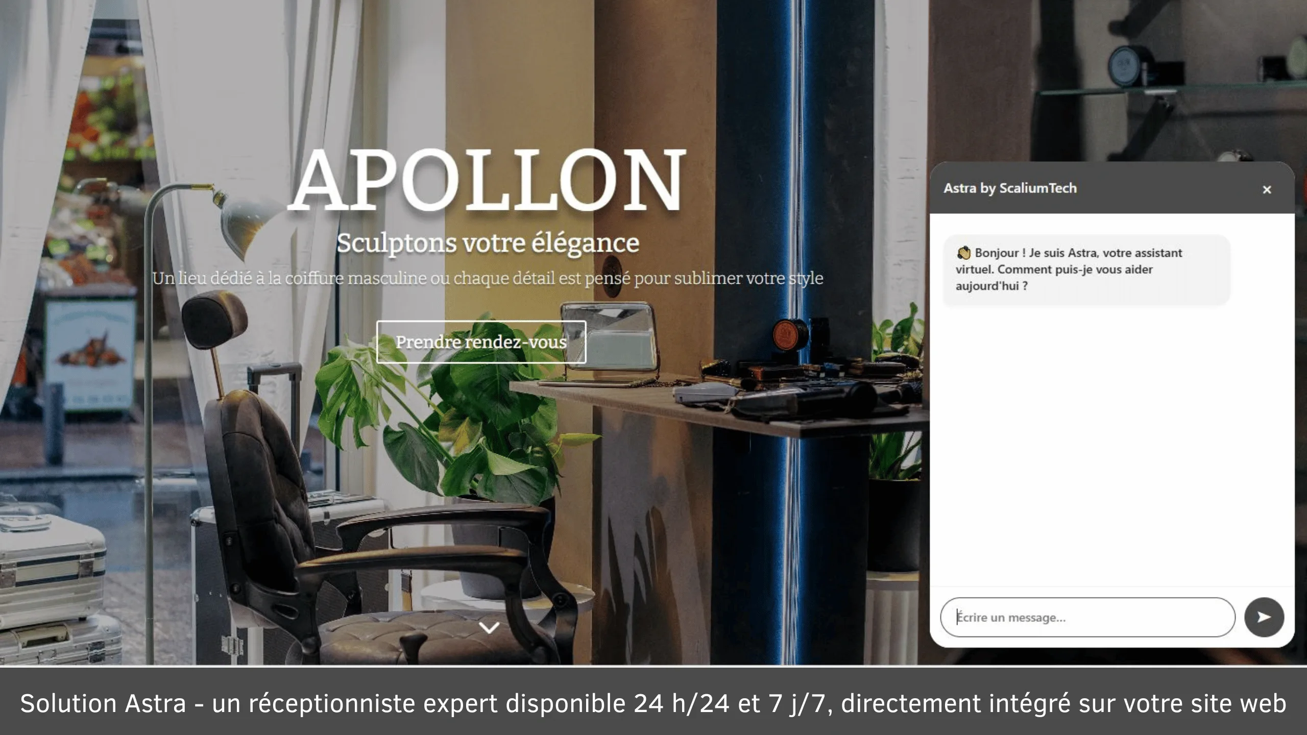 Chatbot intelligent intégré sur un site web professionnel, solution d’automatisation pour PME permettant de gérer les rendez-vous clients et les demandes 24h/24 sans intervention humaine